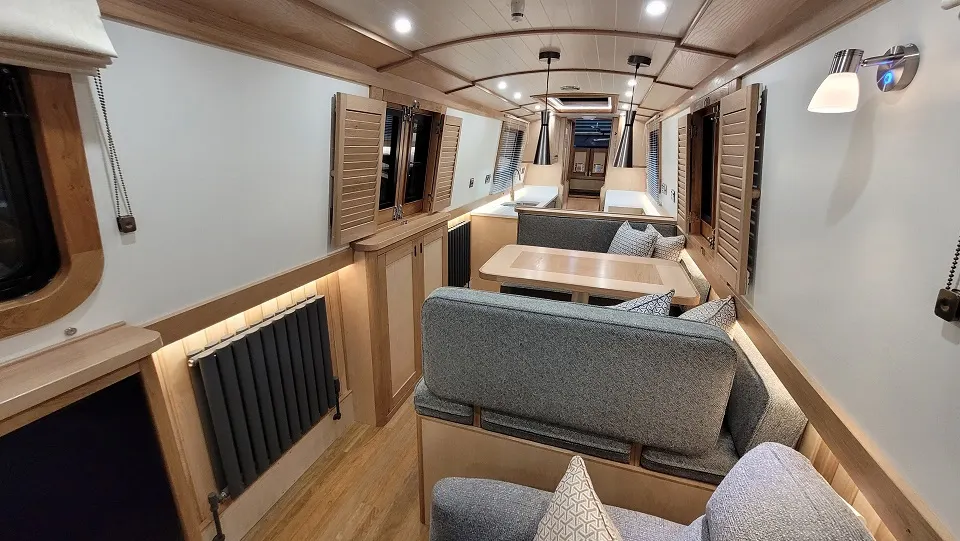 Inside Infinity, looking along the saloon and dinette