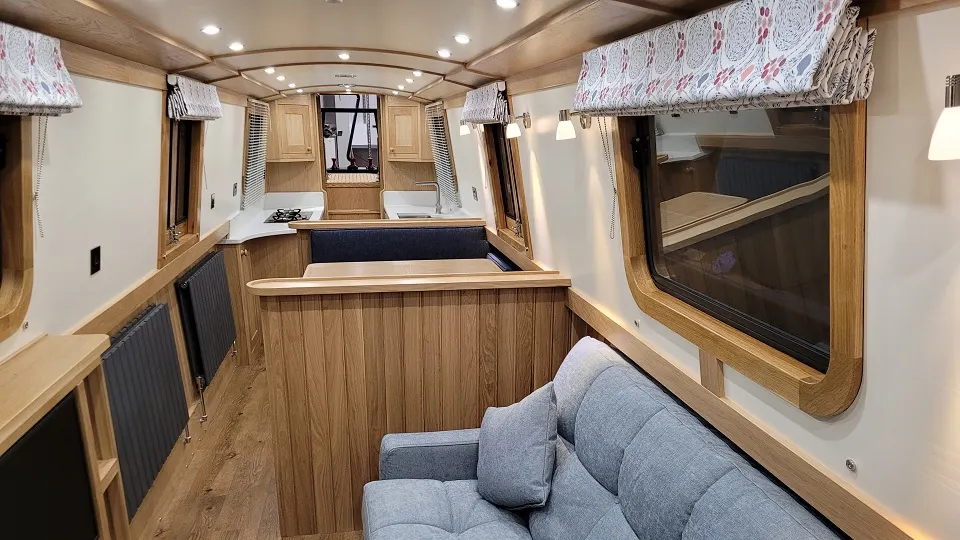Inside Dilly Dally, looking along the saloon